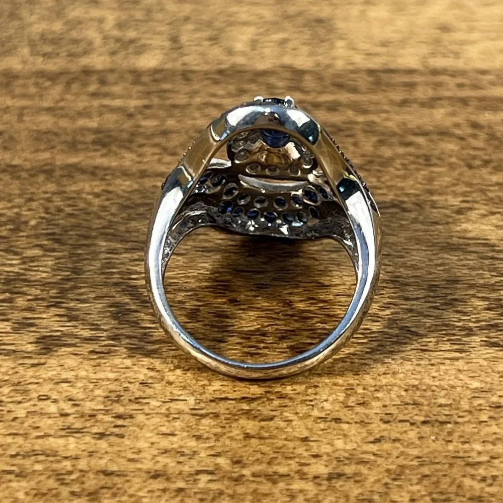 Clyde Duneier CID 14k gold Royal Blue Sapphire‎ & Diamond ring 5.7g Sz 6